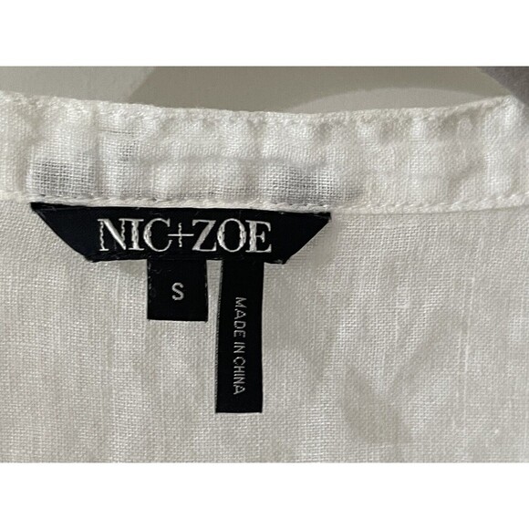 Nic & Zoe Women’s Small White Oversized Drawstring Sleeve 100% Linen Blouse - Picture 3 of 7